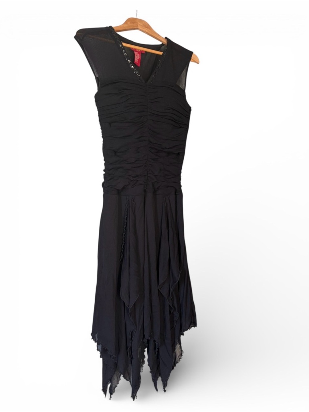 Signature by Sangria Black Sleeveless Asymmetrical Handkerchief Hem Dress